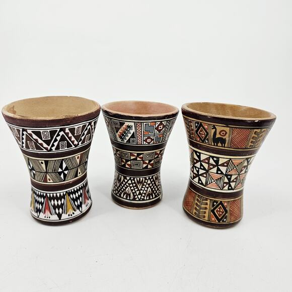 Lot of Chicha Jug Pitchers & Cups Pottery Cuzco Peru Inca Style Cat Animal VTG - Picture 6 of 14